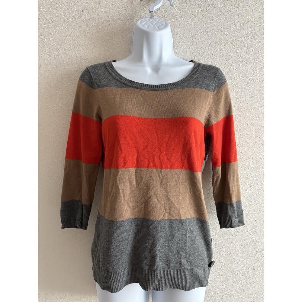 The Limited Colorblock Striped‎ Sweater XS 3/4 Sleeve Knit Orange Gray Pullover